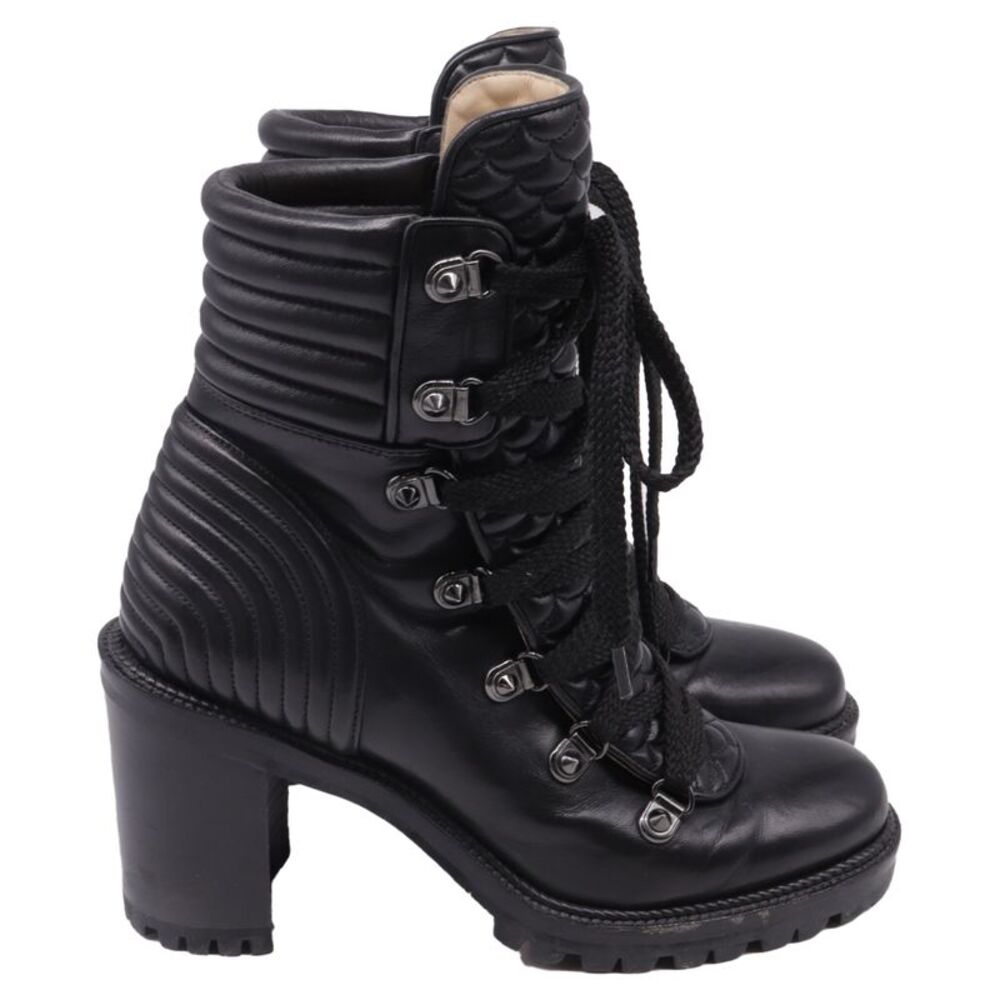Christian Louboutin Mad 70 Lace-Up Block-Heel Combat Boots in Black Leather